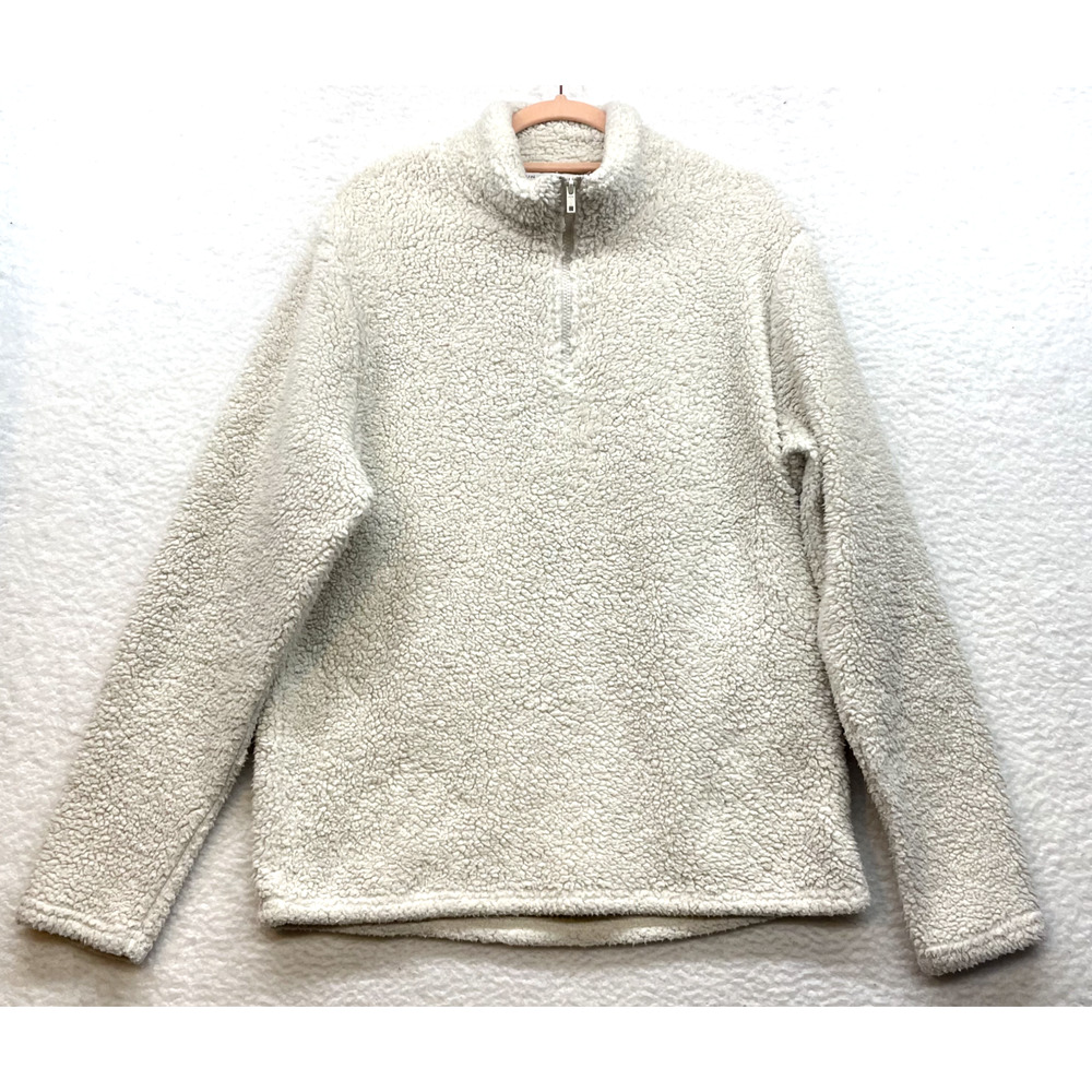 Sun + Stone Sweatshirt Womens Medium Cream 1/4 Zip Pullover Sherpa Fleece Cozy
